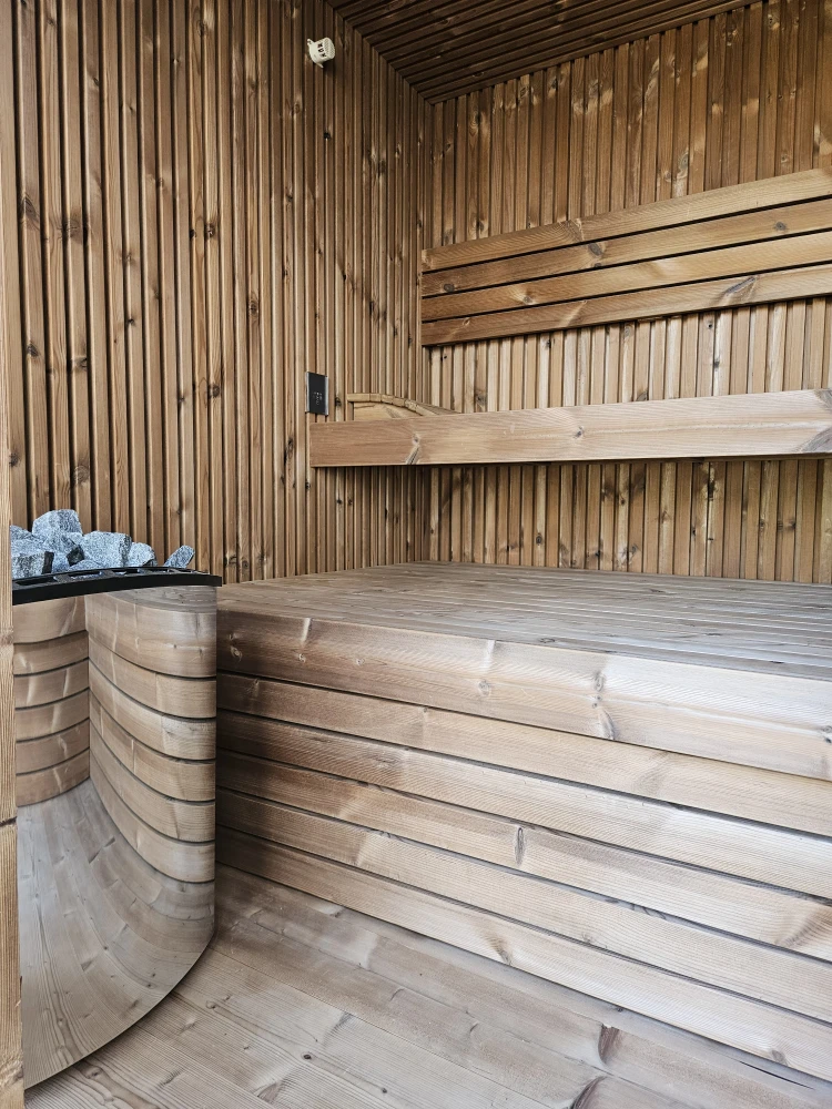 Outdoor sauna with a terrace