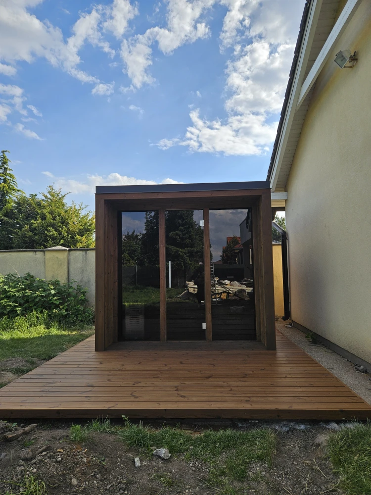 Outdoor sauna with a terrace
