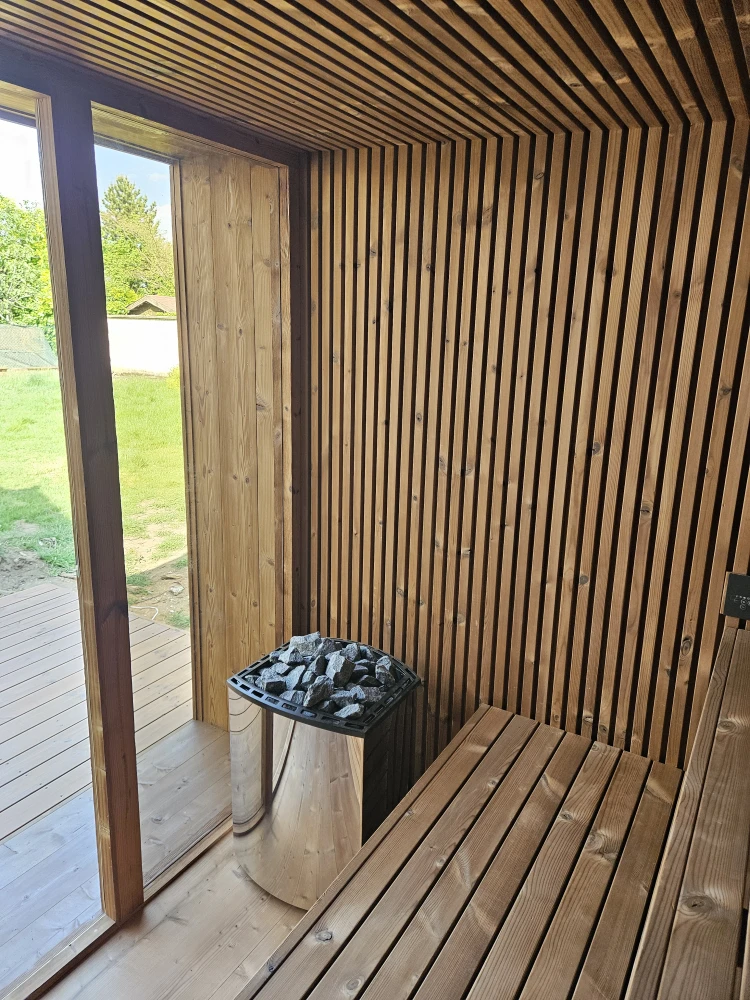 Outdoor sauna with a terrace